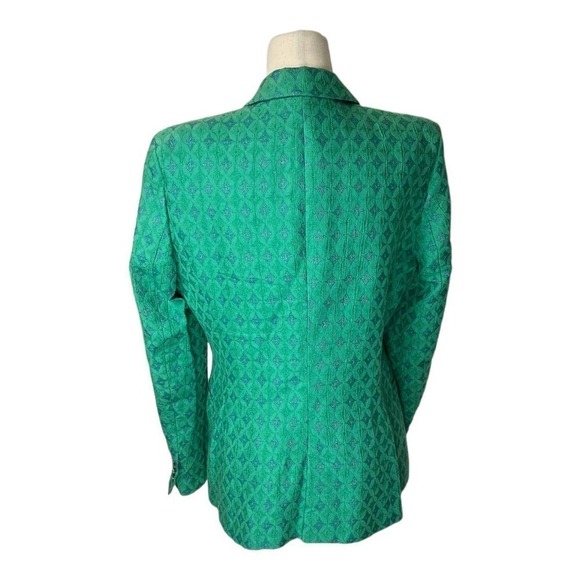 Zara Basic Emerald Jacquard Geometric Print Single Breasted Blazer - Picture 4 of 13